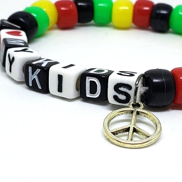 I Love my Kids Peace Charm Rasta Kandi Word bracelet - Picture 4 of 4